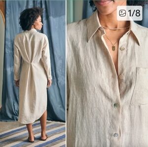 Faherty Beige Striped Midi Shirt Dress